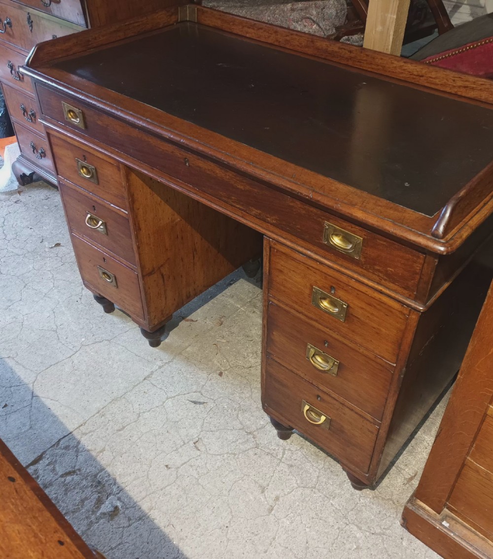 Late Victorian mahogany naval campaign pedestal desk.  View X