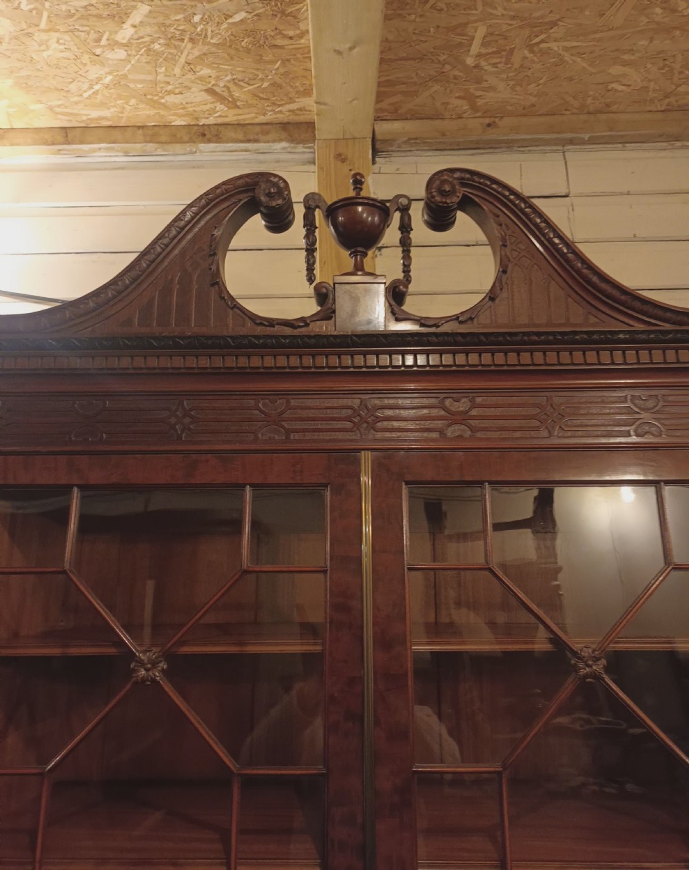Good quality early 20th century mahogany breakfront library bookcase.  View V