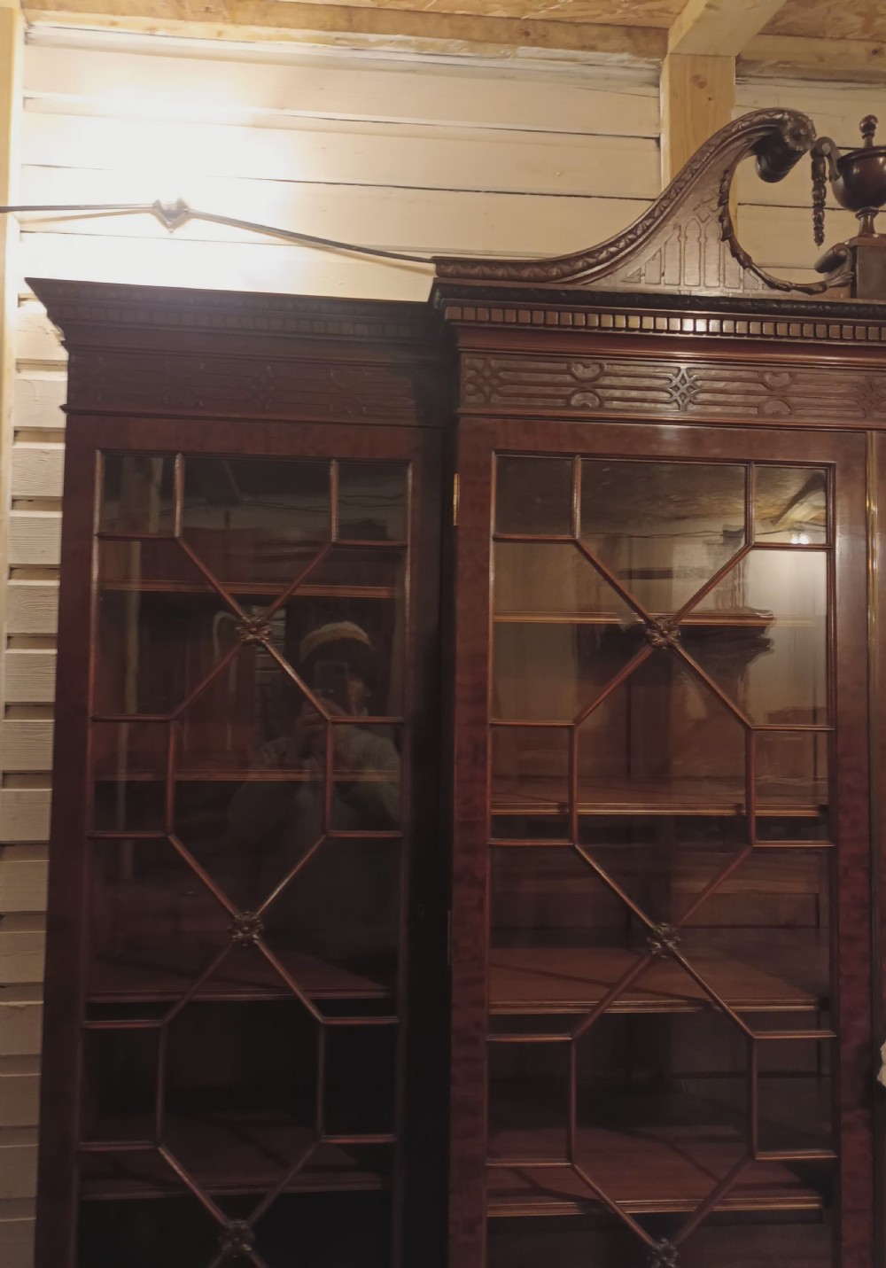 Good quality early 20th century mahogany breakfront library bookcase.  View VI