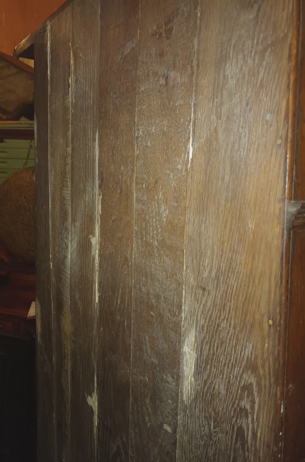 Useful oak arts and crafts hall wardrobe of compact size. View VIII