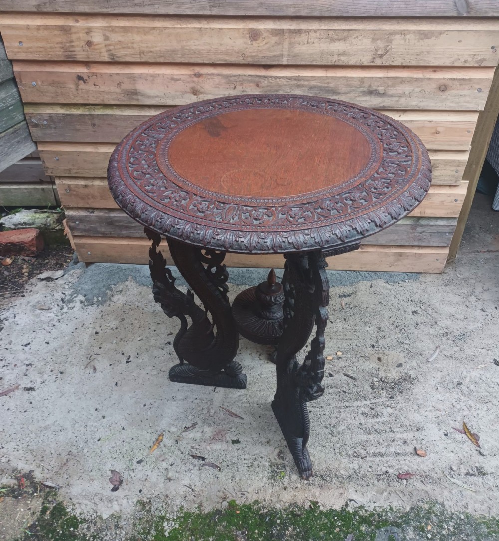 Carved Burmese occasional table. View VIII