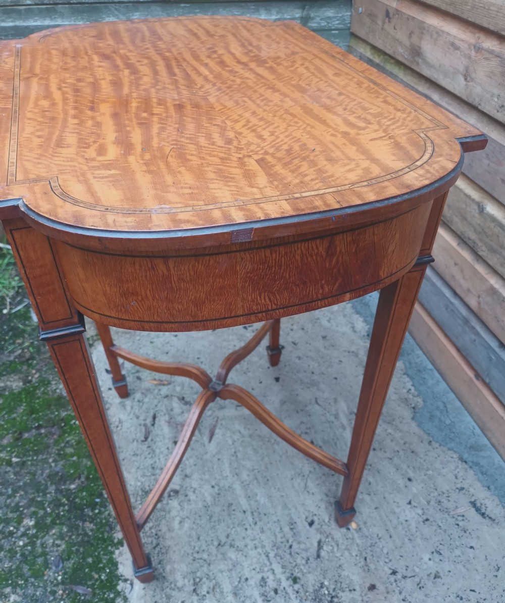 Edwardian inlaid satinwood single drawer occasional table. View IV