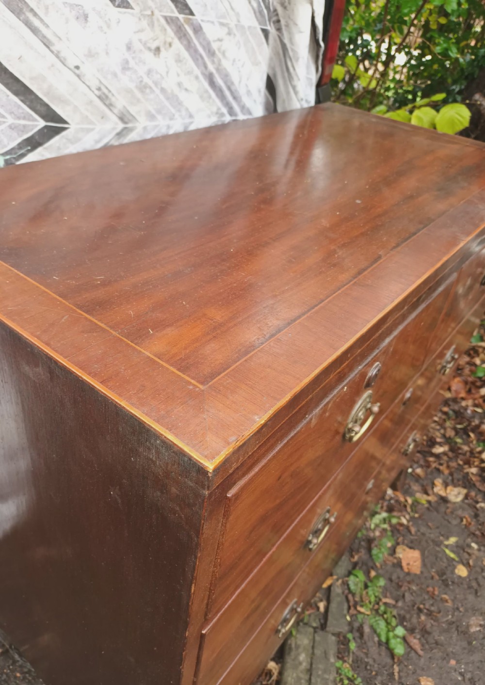 Small 19th century inlaid mahogany chest of drawers.  View III