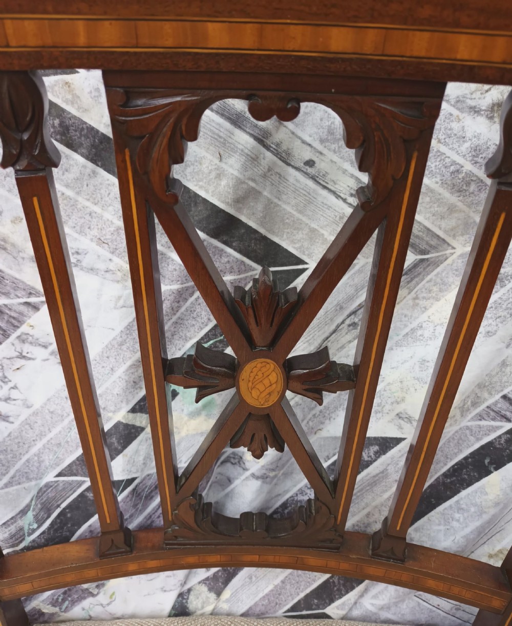Edwardian inlaid mahogany desk armchair.  View III