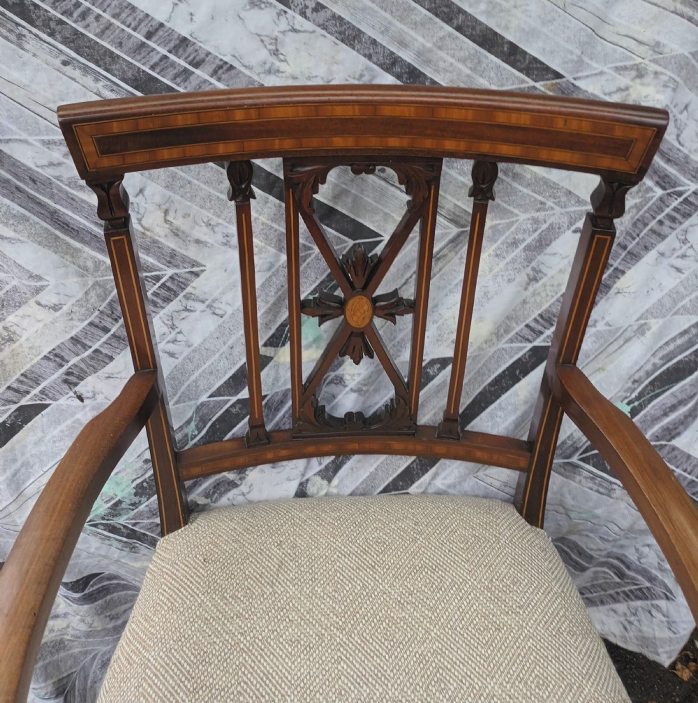 Edwardian inlaid mahogany desk armchair.  View V