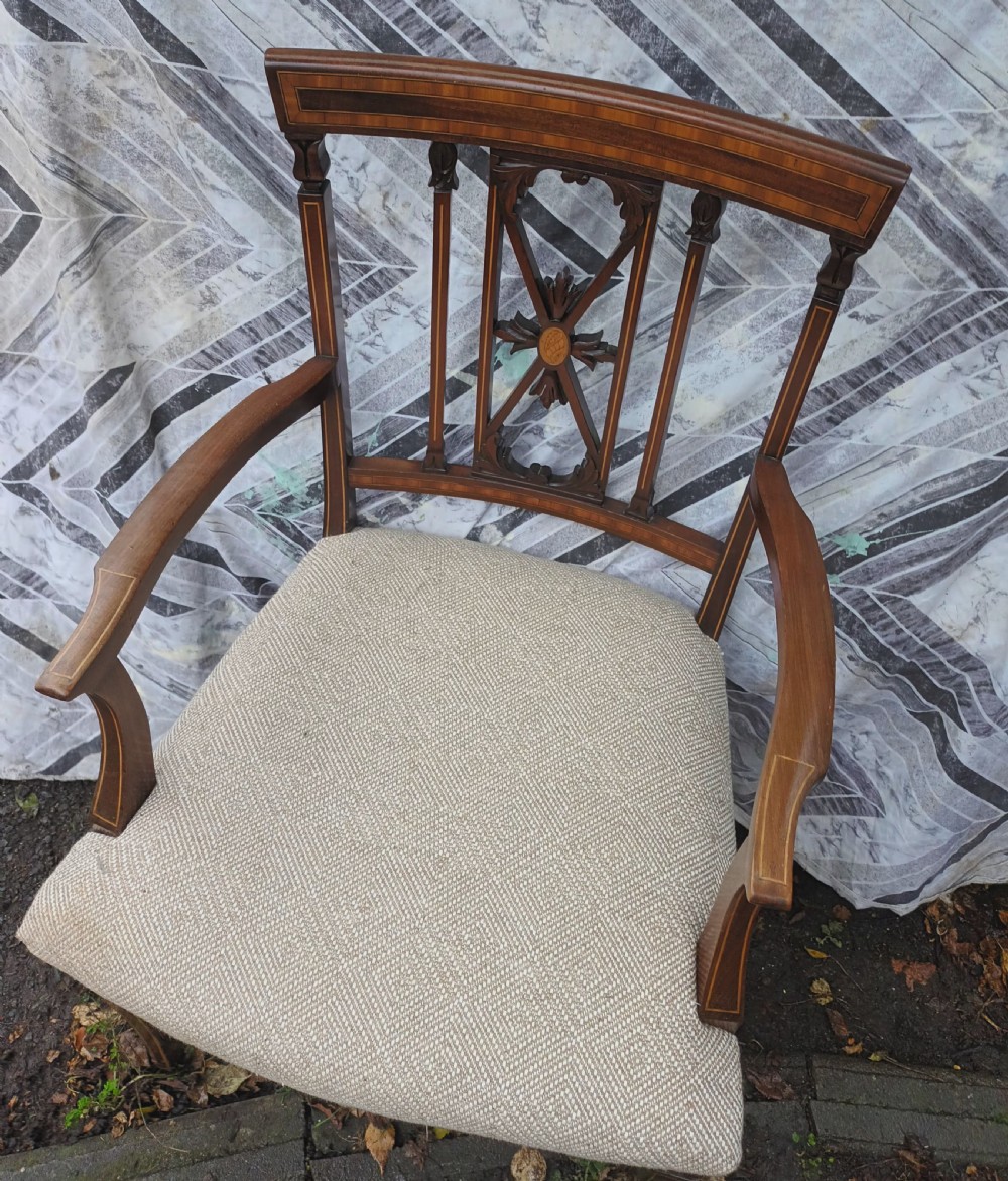Edwardian inlaid mahogany desk armchair.  View VI