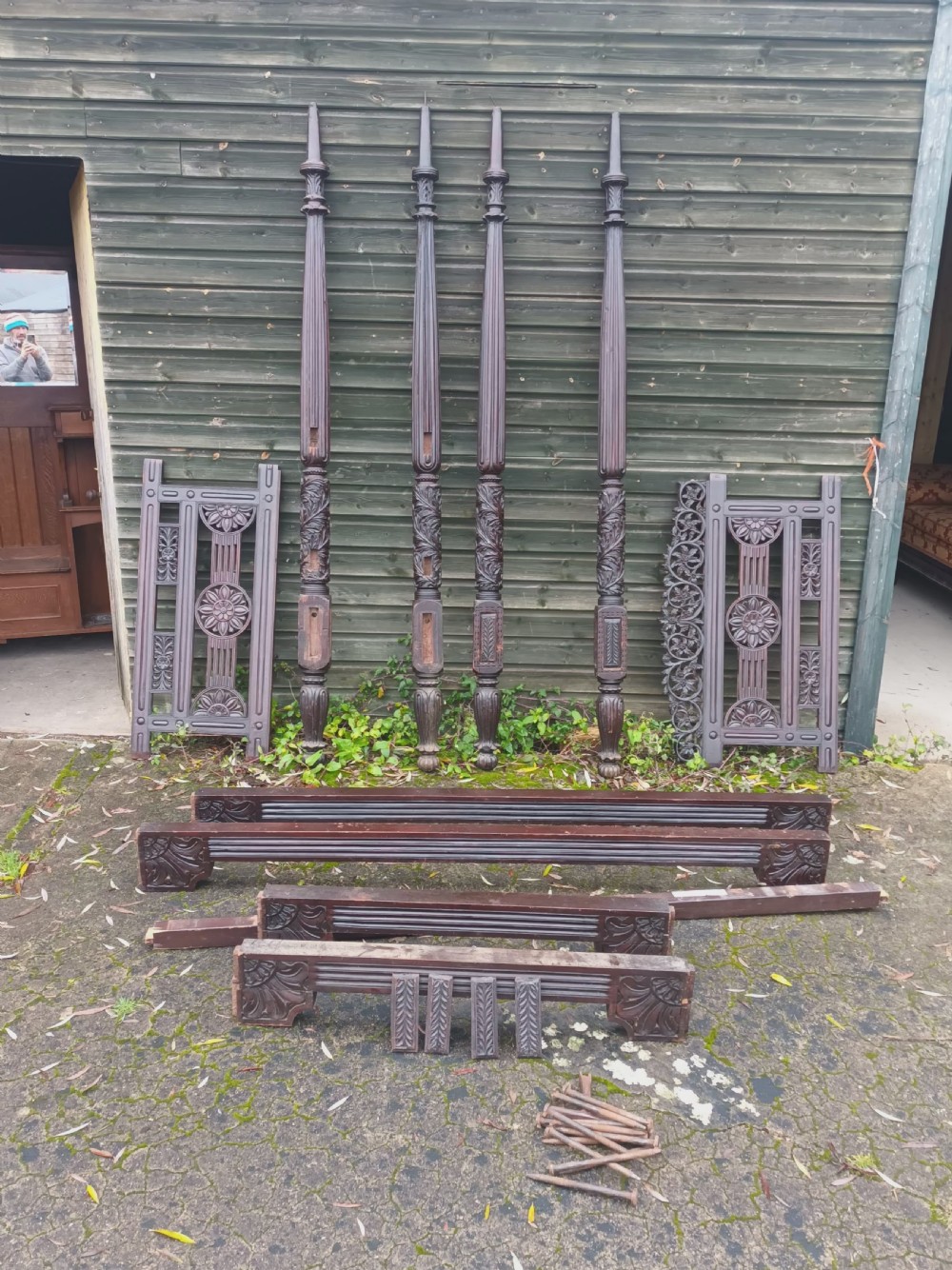 Anglo-Indian carved single 4 poster bed.