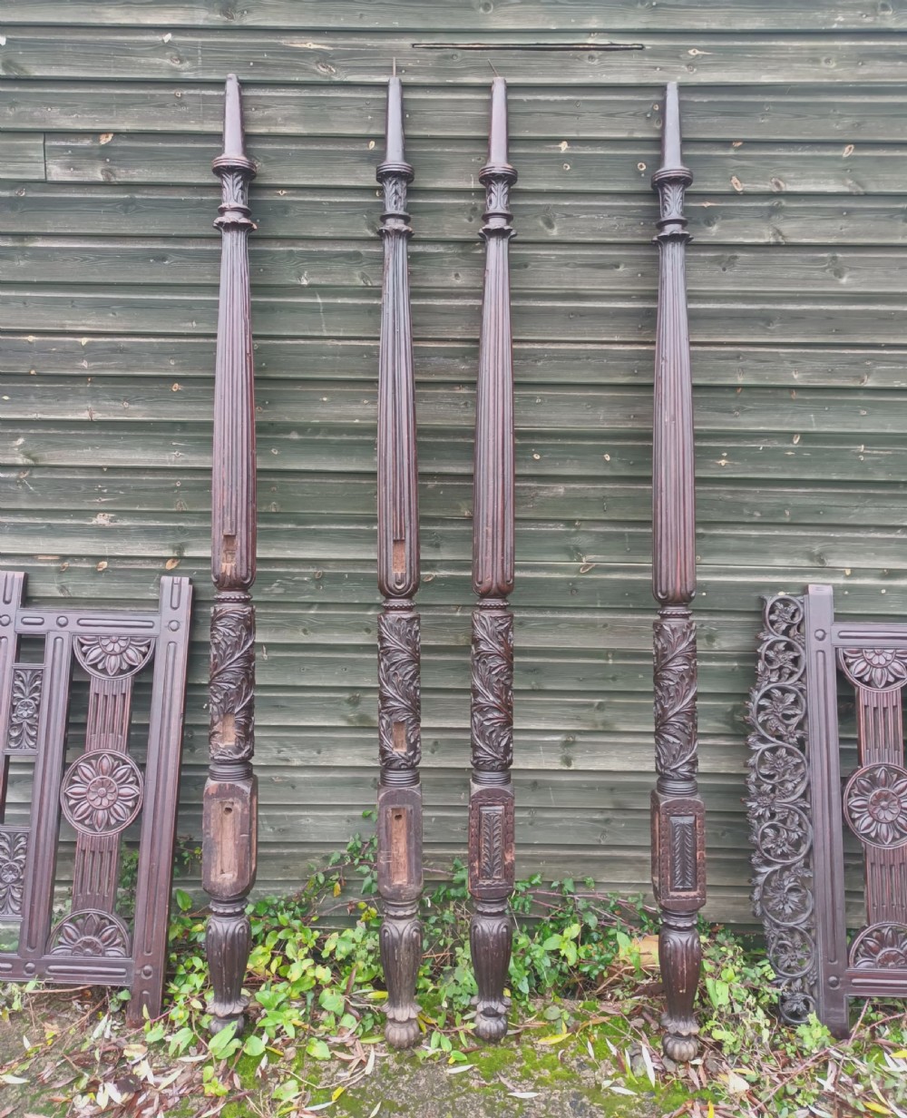 Anglo-Indian carved single 4 poster bed. View II