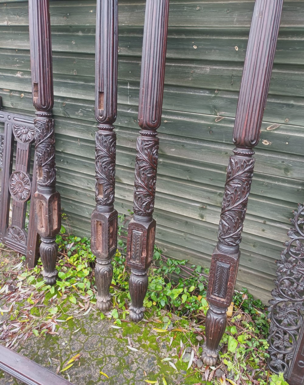 Anglo-Indian carved single 4 poster bed. View III