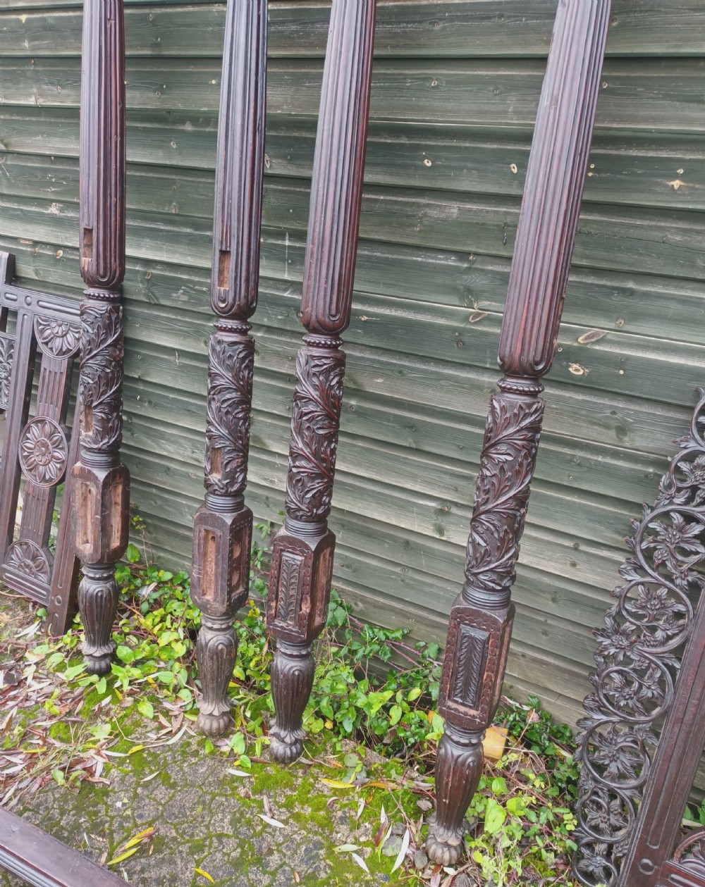 Anglo-Indian carved single 4 poster bed. View IV