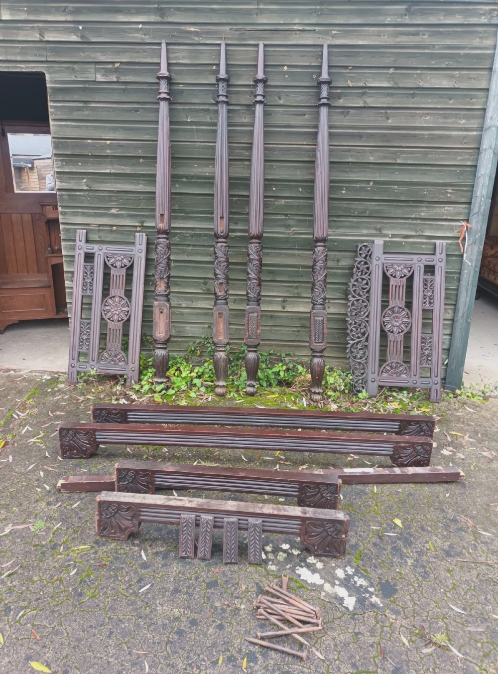 Anglo-Indian carved single 4 poster bed. View V