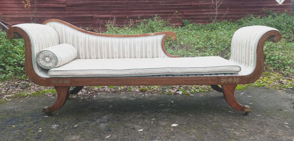 Large elegant Regency brass inlaid chaise longue.  View V