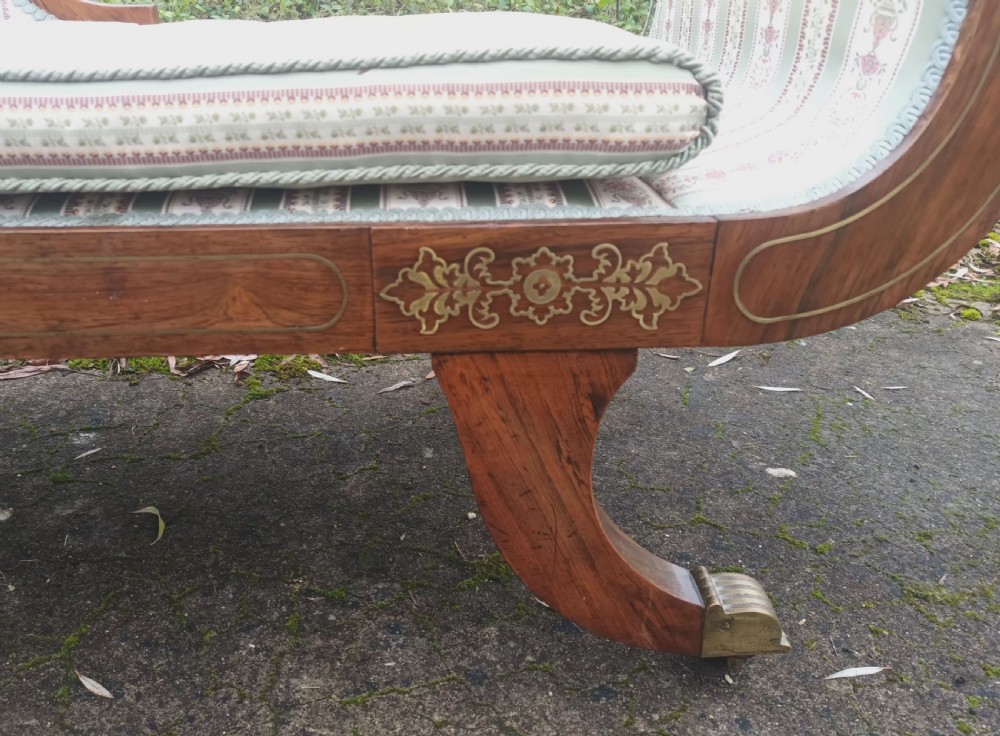Large elegant Regency brass inlaid chaise longue.  View VII