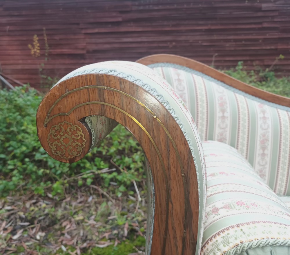 Large elegant Regency brass inlaid chaise longue.  View VIII