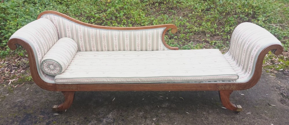 Large elegant Regency brass inlaid chaise longue.  View XII