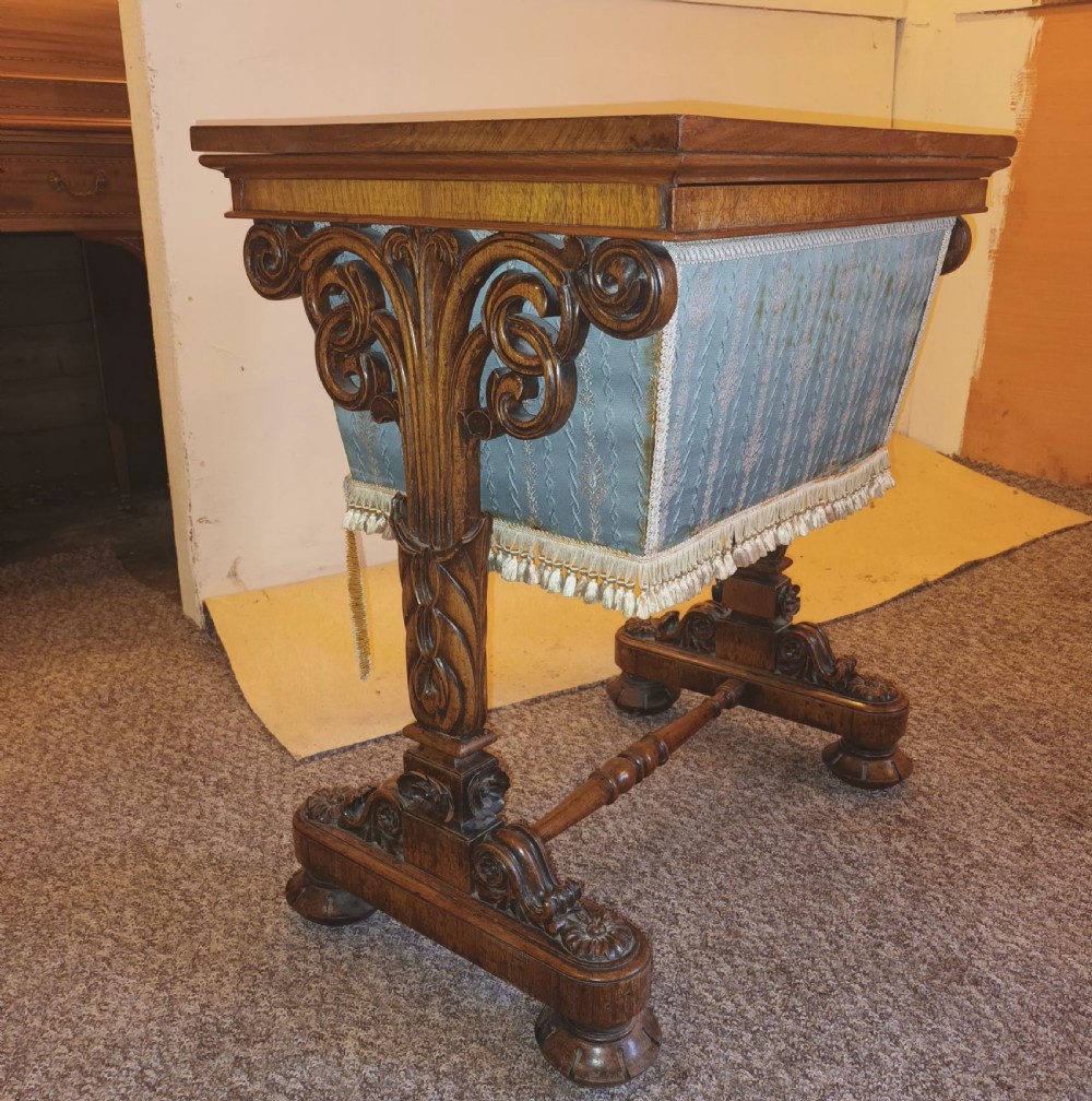 Early Victorian rosewood side sewing table.  View II