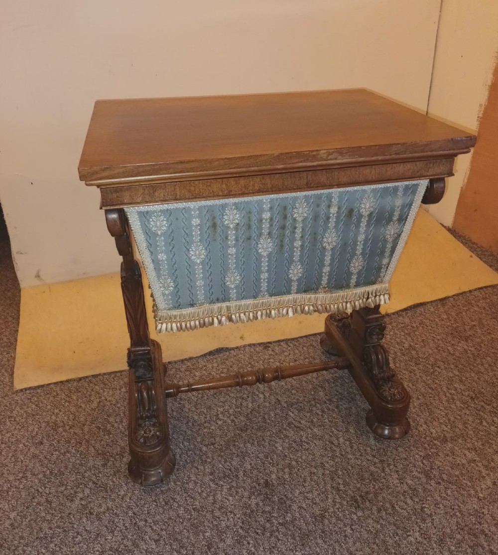 Early Victorian rosewood side sewing table.  View IV