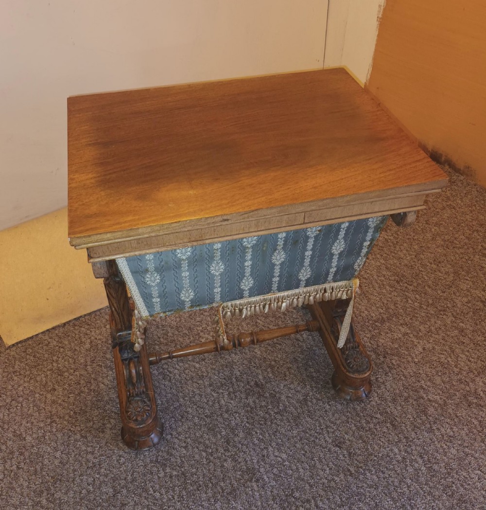 Early Victorian rosewood side sewing table.  View V