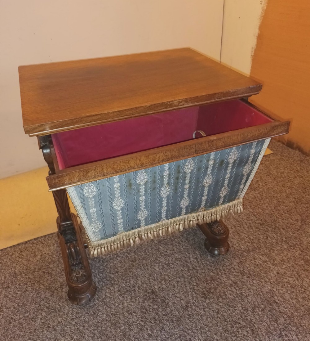 Early Victorian rosewood side sewing table.  View VII