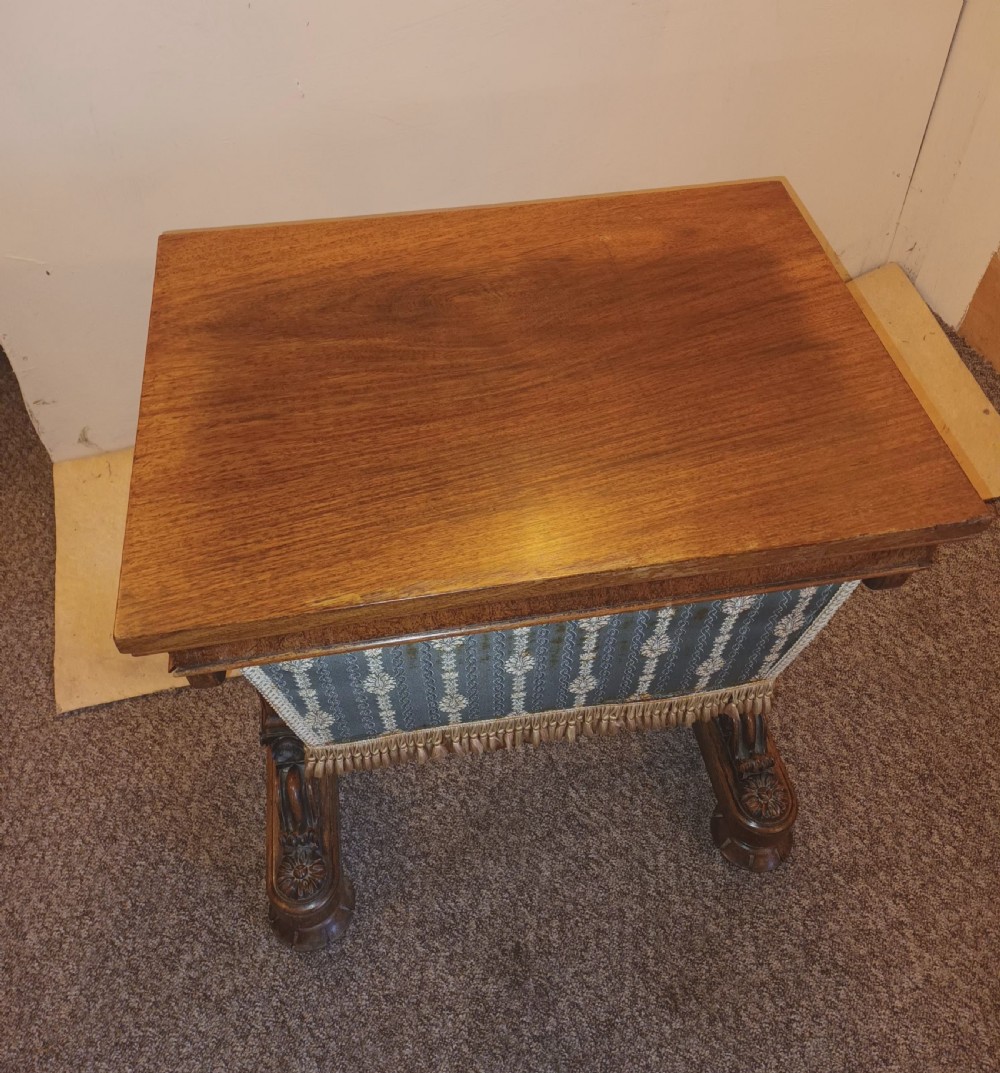 Early Victorian rosewood side sewing table.  View VIII