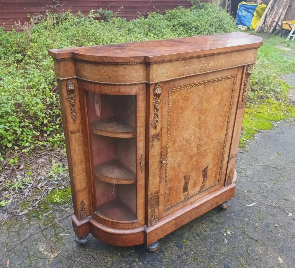Victorian inlaid walnut credenza with gilt metal mounts.  View III