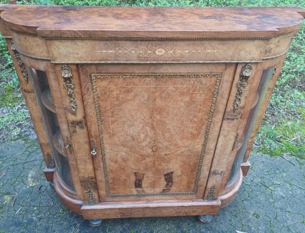 Victorian inlaid walnut credenza with gilt metal mounts.  View IV