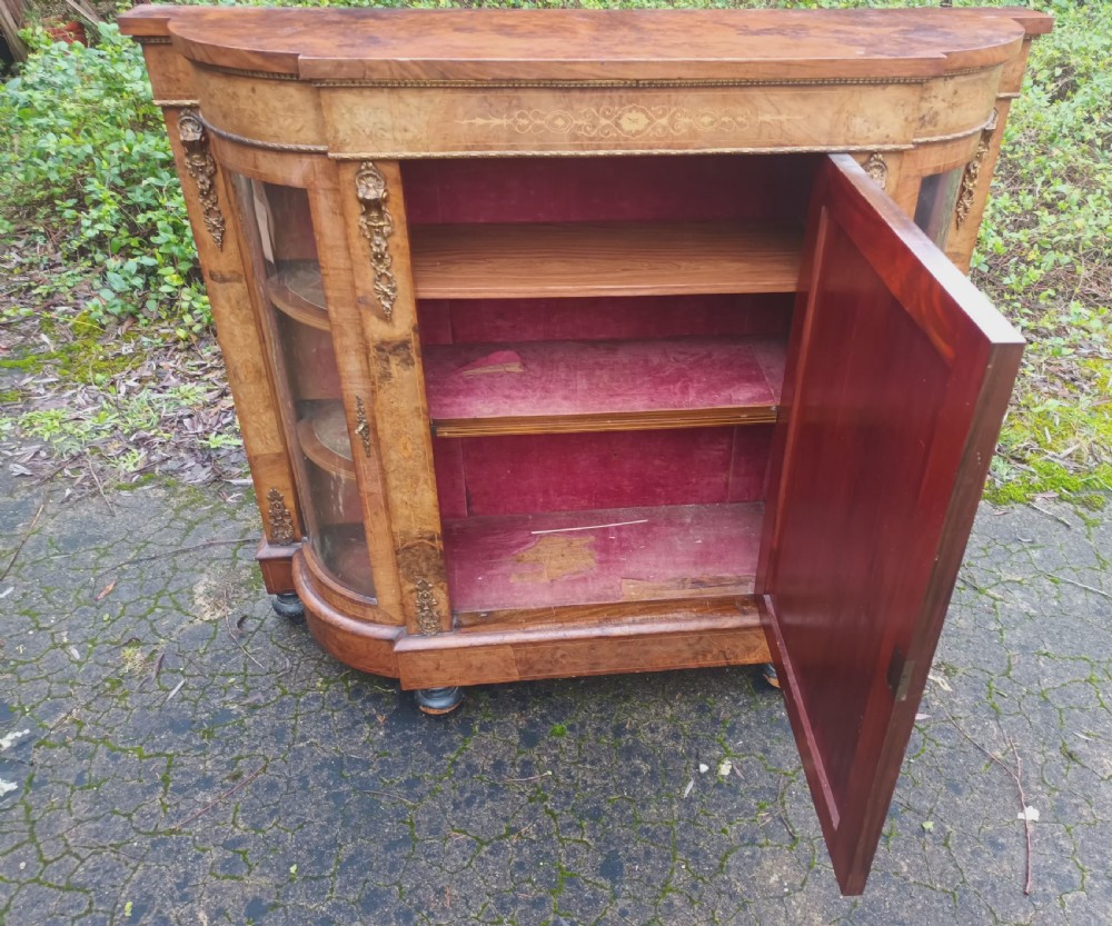 Victorian inlaid walnut credenza with gilt metal mounts.  View V