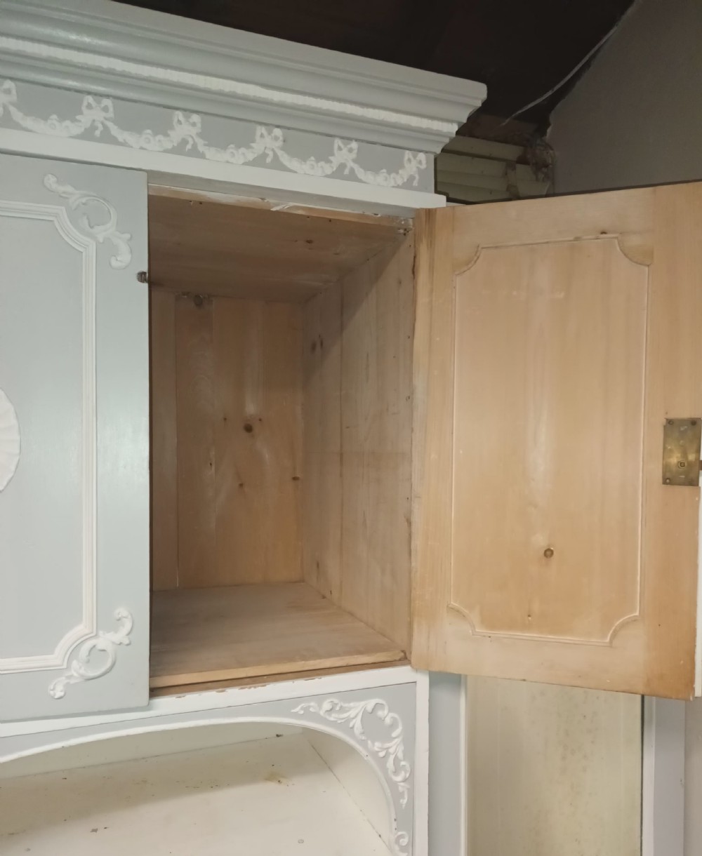 Edwardian painted 3 section pine wardrobe.  View IV