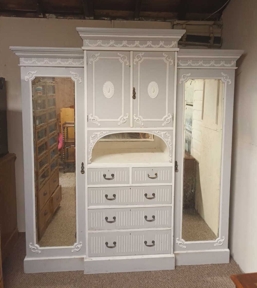 Edwardian painted 3 section pine wardrobe.  View XII