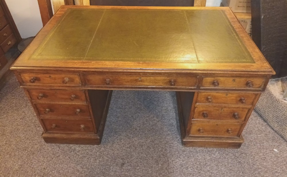 Victorian oak double pedestal partners desk.  View II
