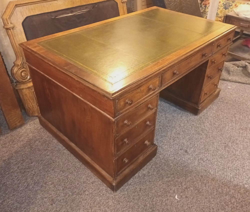 Victorian oak double pedestal partners desk.  View III