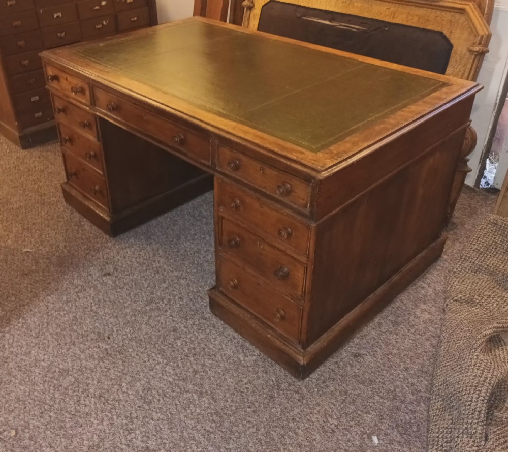 Victorian oak double pedestal partners desk.  View V