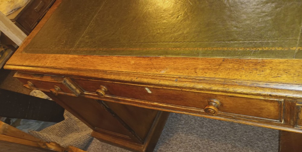 Victorian oak double pedestal partners desk.  View VII