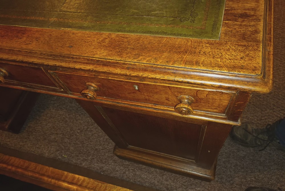Victorian oak double pedestal partners desk.  View VIII