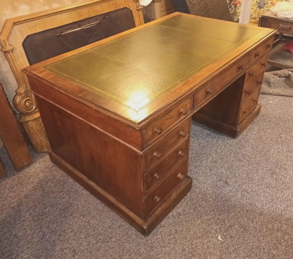 Victorian oak double pedestal partners desk.  View IX