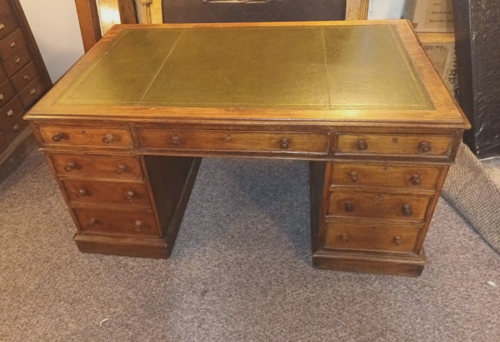 Victorian oak double pedestal partners desk.  View X