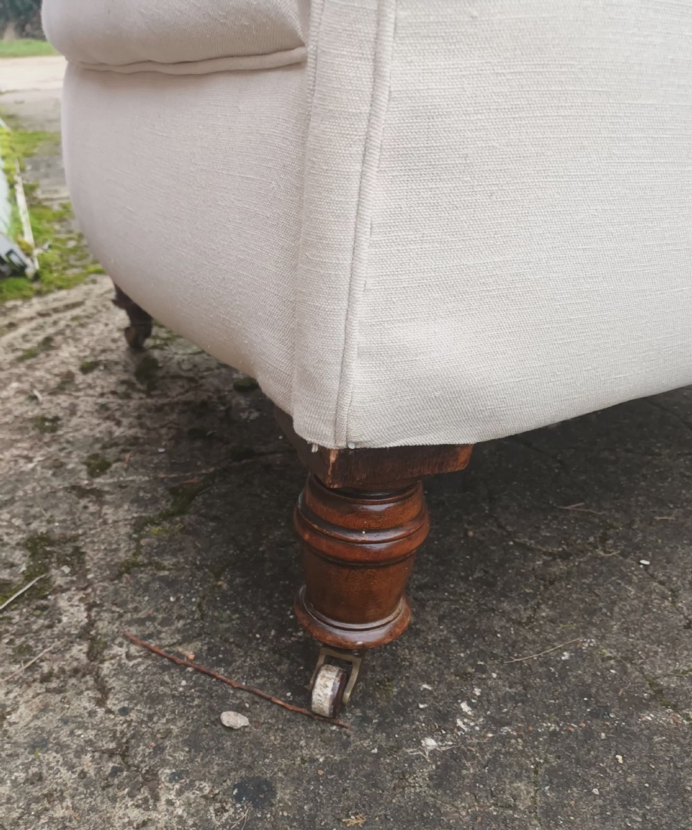 Pair of comfortable Edwardian upholstered armchairs.  View XIII