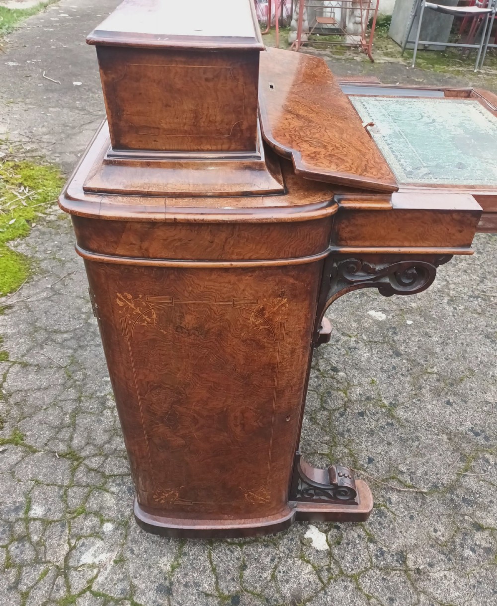 Victorian inlaid walnut Davenport  View X