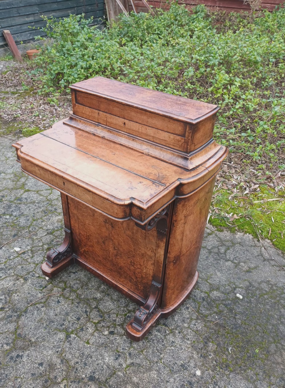 Victorian inlaid walnut Davenport  View XII