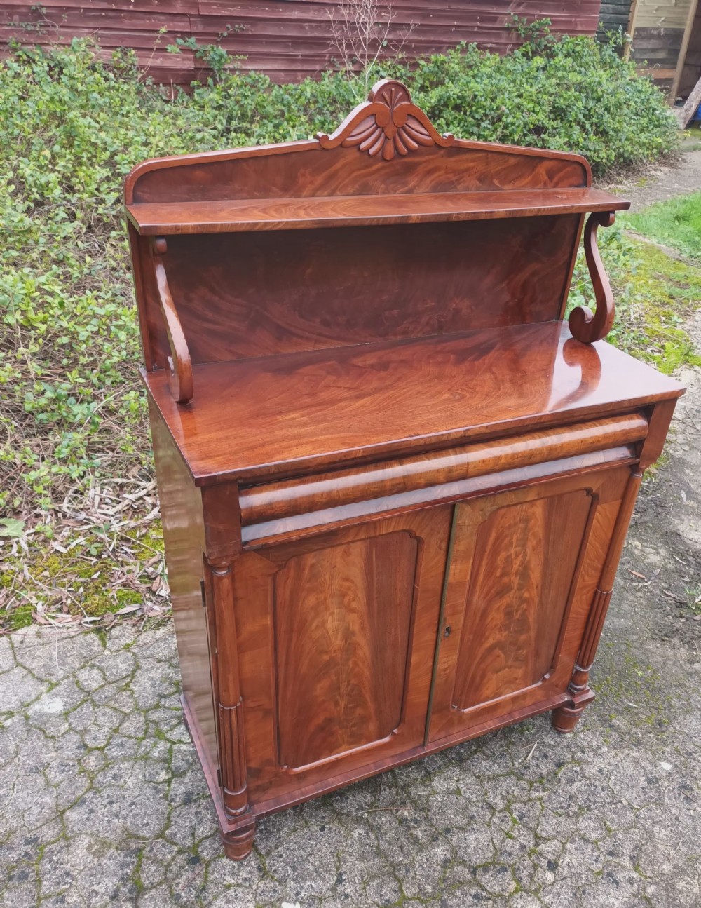 Compact early Victorian mahogany 2 door side cabinet.  View VI
