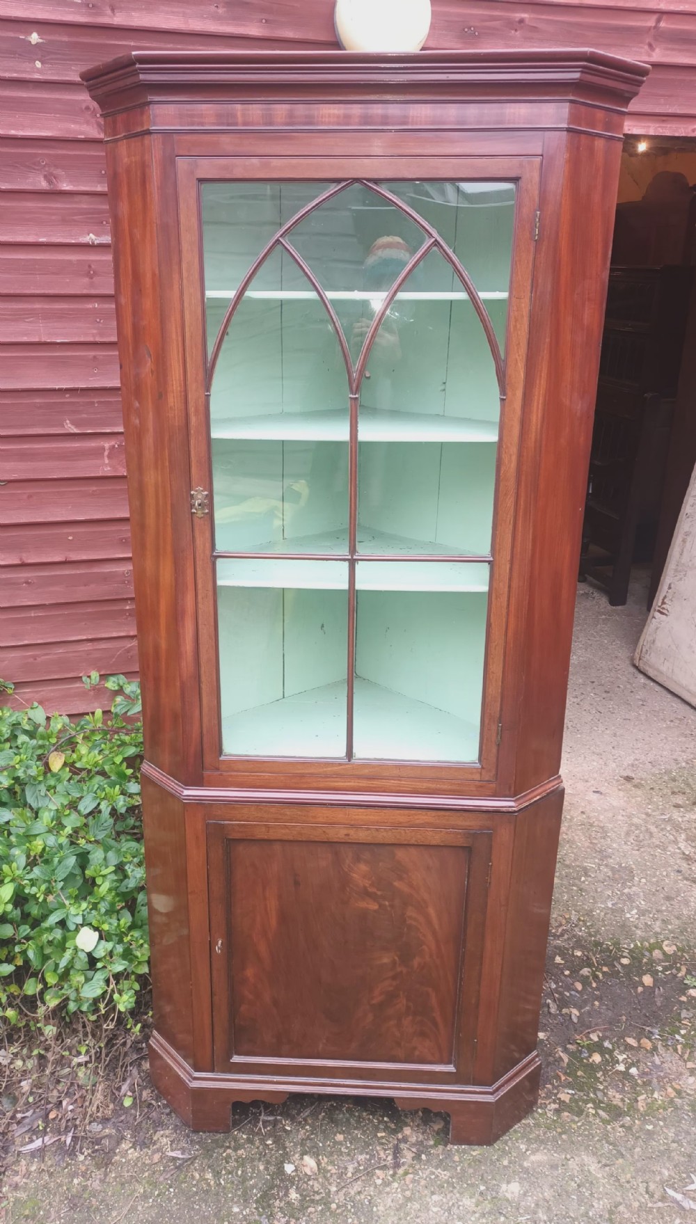 19th mahogany 2 part corner cabinet. 