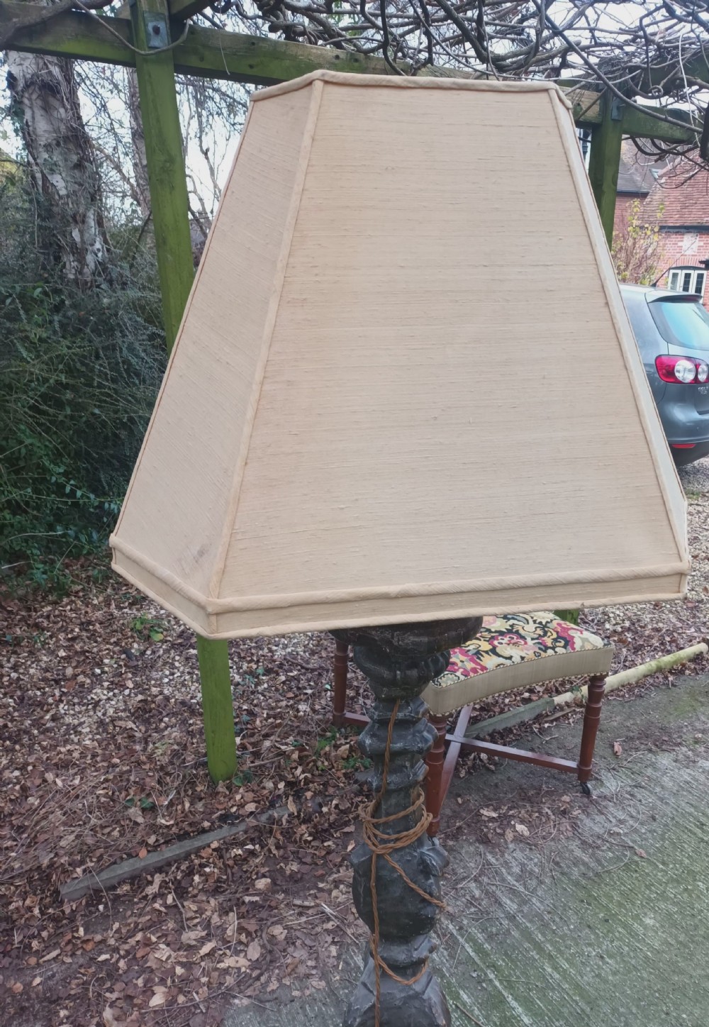 Carved gilt wood corner lamp standard - with corner shade. View VII