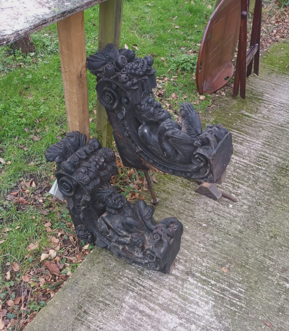 Pair of large carved oak brackets (possibly from a ship). View III
