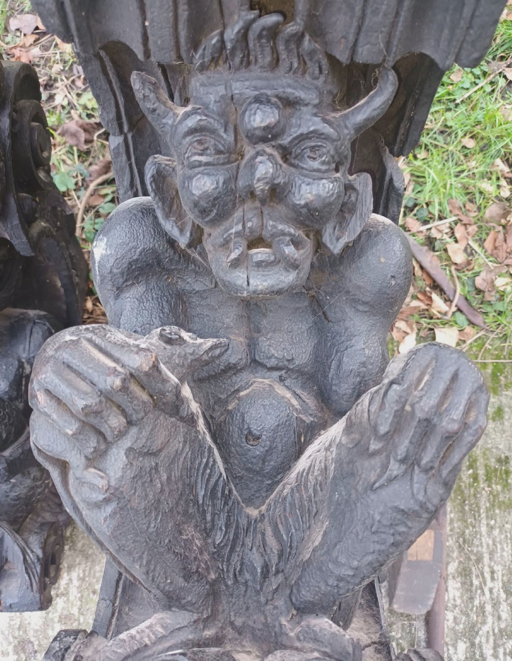 Pair of large carved oak brackets (possibly from a ship). View IV