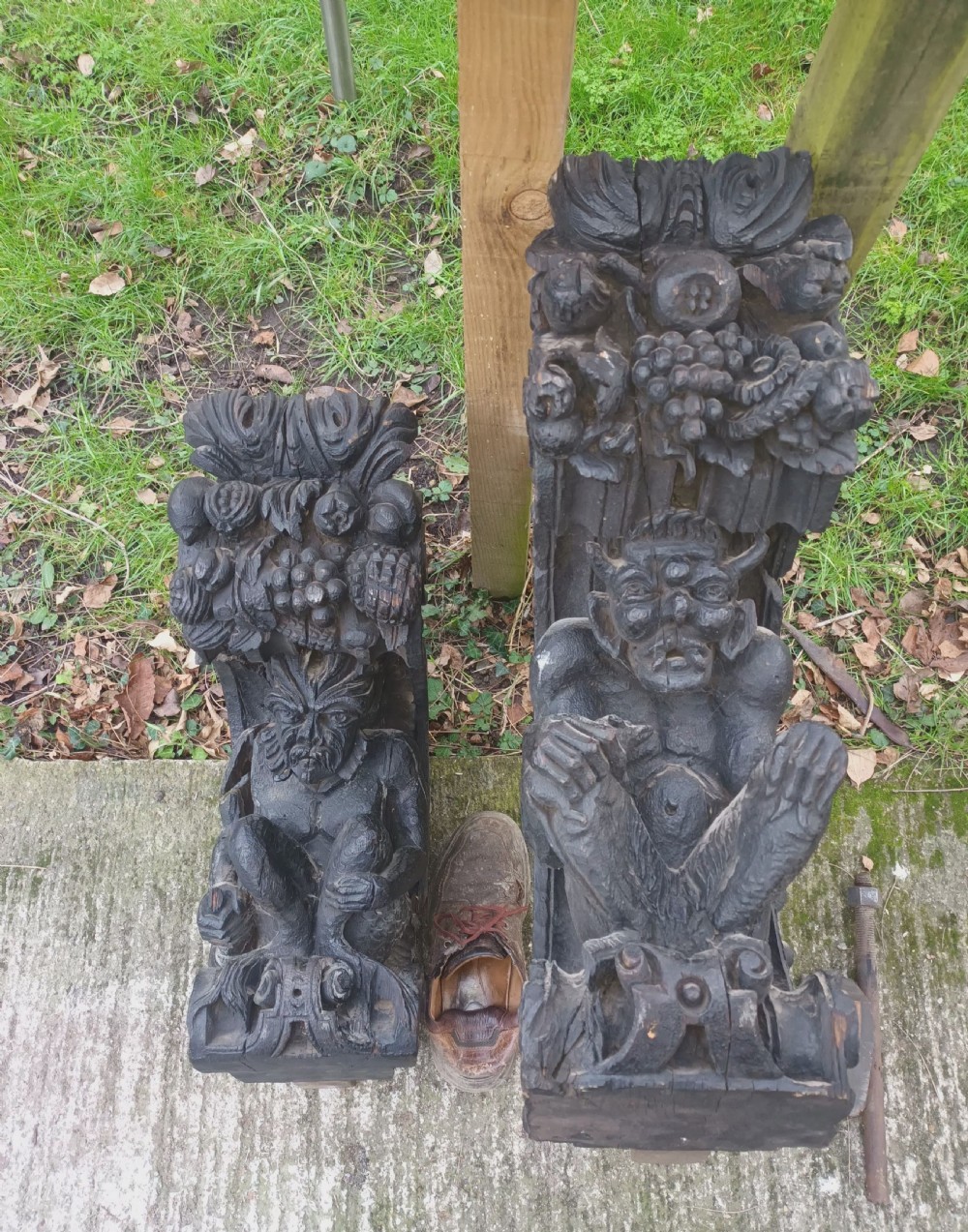 Pair of large carved oak brackets (possibly from a ship). View VI