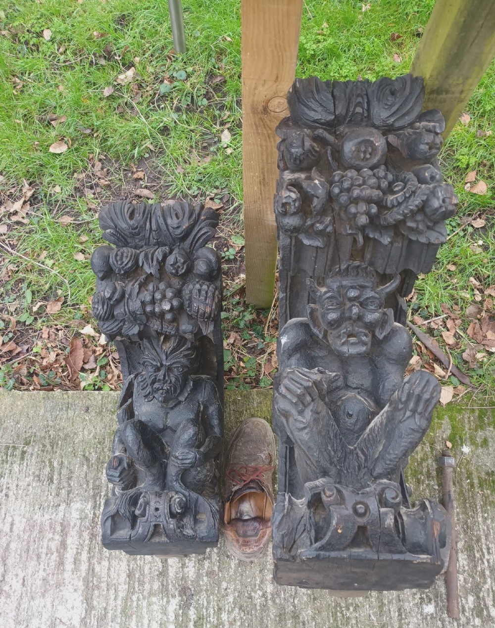 Pair of large carved oak brackets (possibly from a ship). View VII