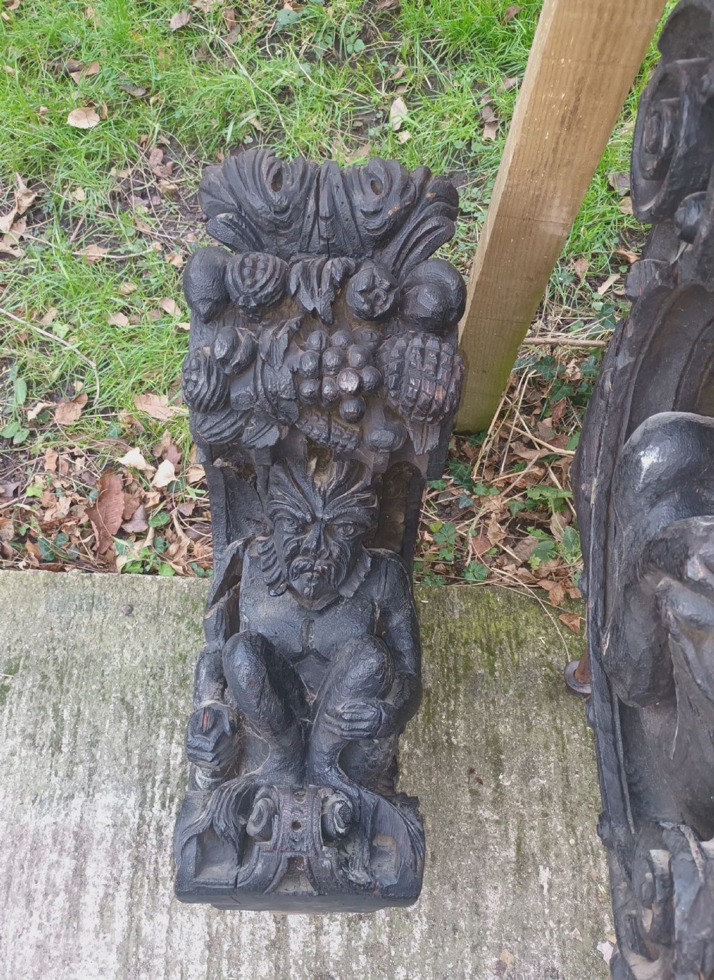 Pair of large carved oak brackets (possibly from a ship). View IX
