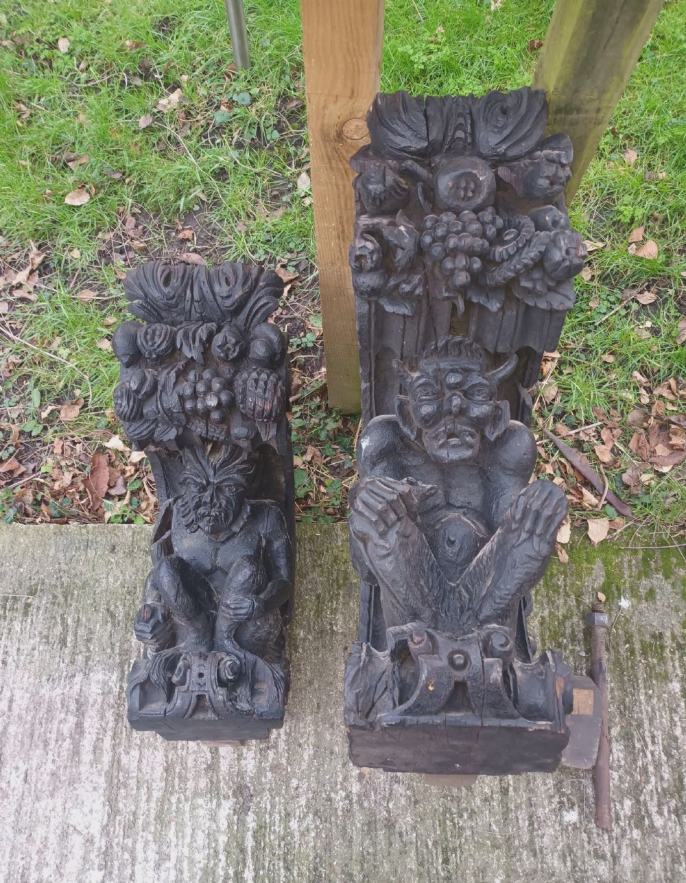 Pair of large carved oak brackets (possibly from a ship). View XI