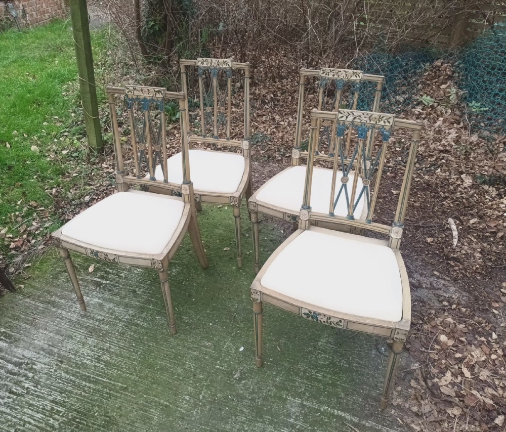 Set of 4 painted and decorated side chairs. View III