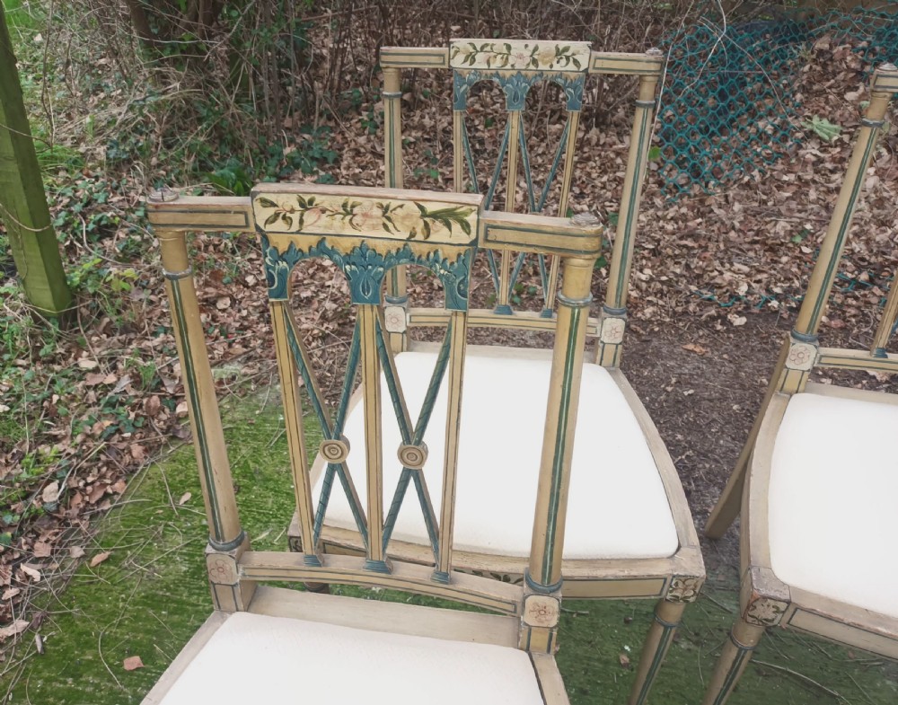 Set of 4 painted and decorated side chairs. View IV